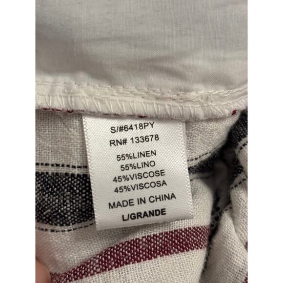 Love Tree Linen Blend Casual Flowy Striped White/Burgundy Cropped Pants L - Picture 4 of 9
